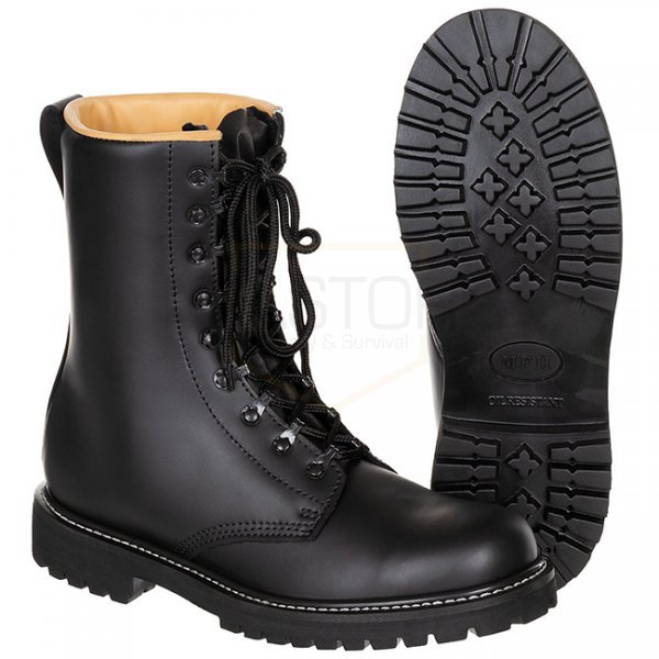 MFH Combat Boots Full-Grain Leather - Black - 37