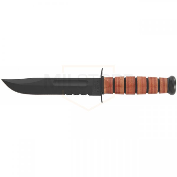 Ka-Bar Full Size Military Fighting Utility Knife Serrated Blade & Leather Sheath - USMC